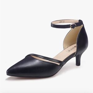 Y2K Pointed Toe Kitten Heel Pumps Adjustable Strap Classy Elegant Business